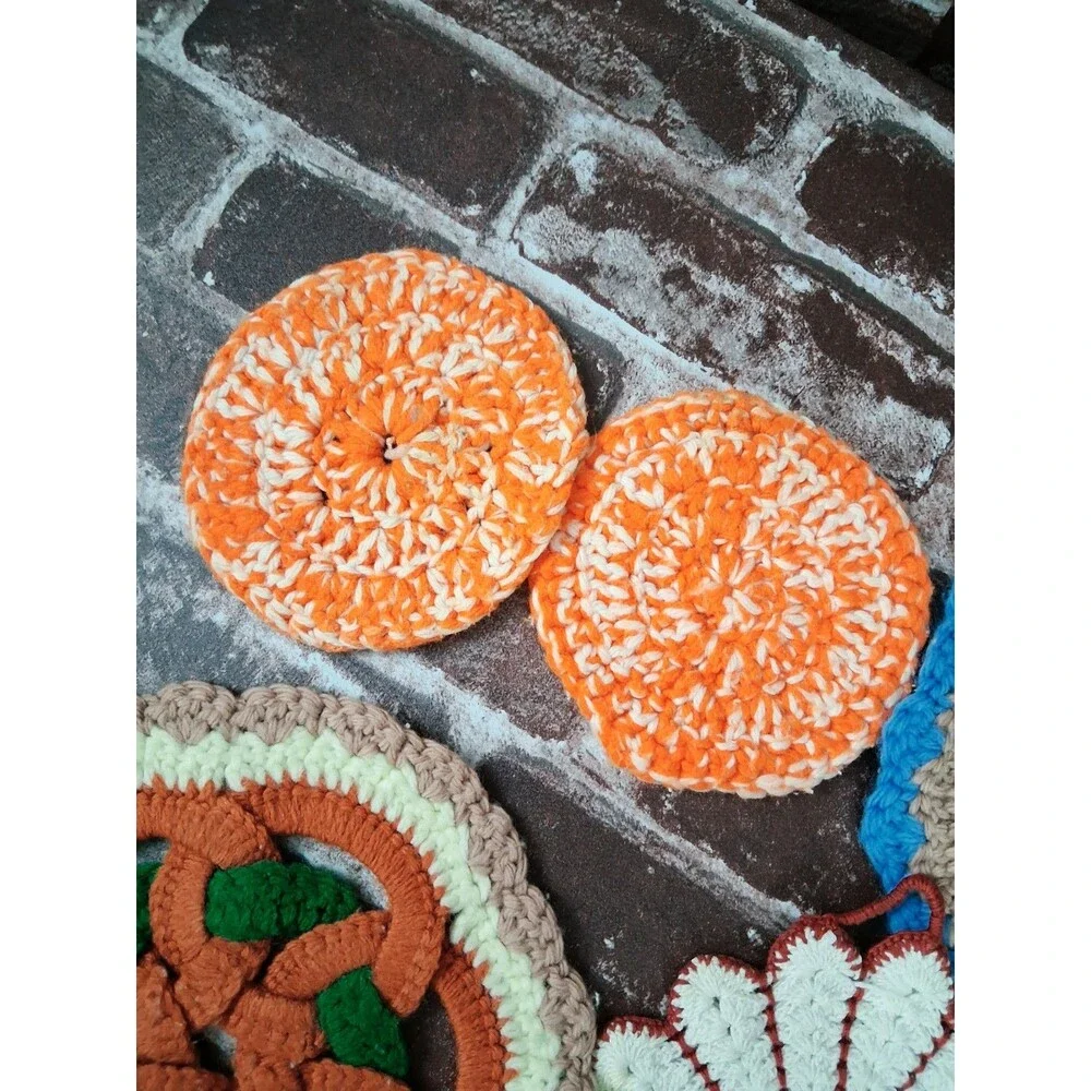 Lot Of 6 Vintage Crochet Pot Holders Trivets Handmade Kitchen Decor 70s 80s